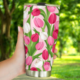 Pink White Tulip Pattern Tumbler