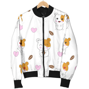 Hamster Seed Heart Pattern Women Bomber Jacket