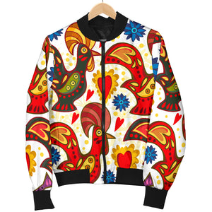 Colorful Rooster Chicken Guitar Pattern Men Bomber Jacket