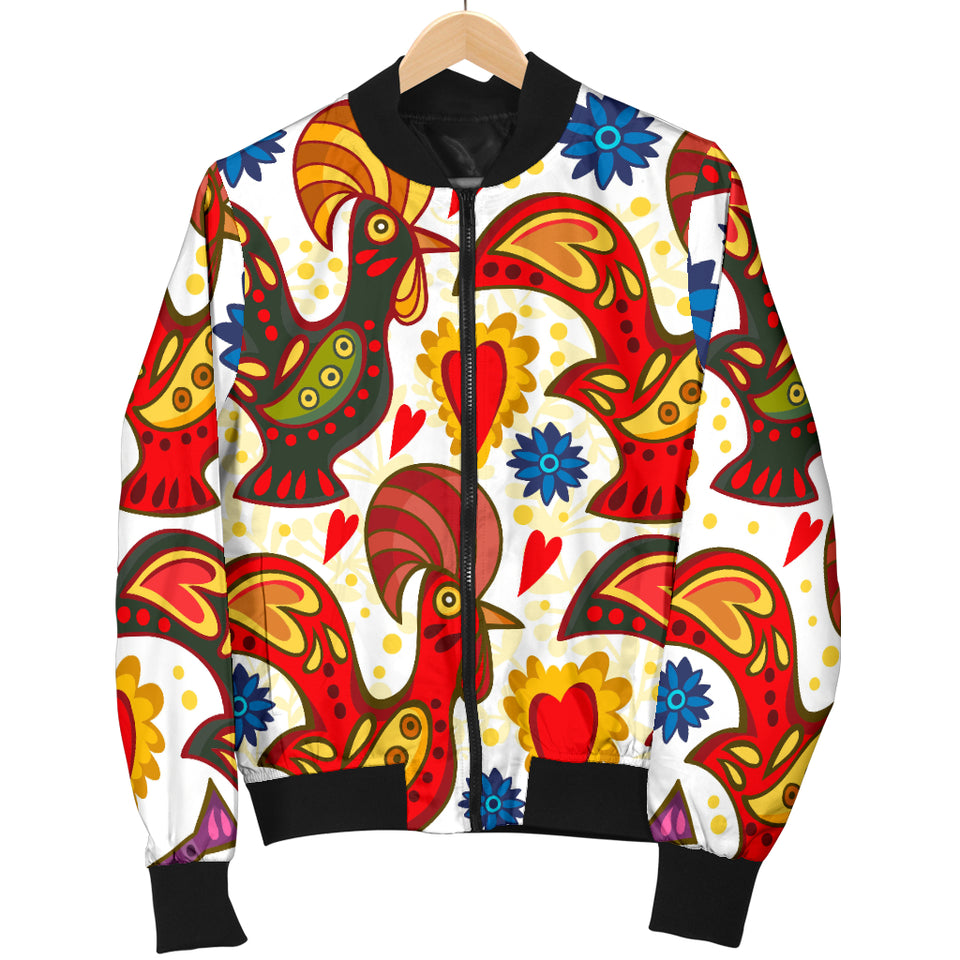 Colorful Rooster Chicken Guitar Pattern Men Bomber Jacket