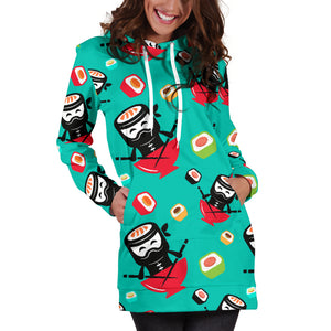 Ninja Sushi Pattern Women Hoodie Dress