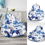 Horse Flower Blue Theme Pattern Bean Bag Cover