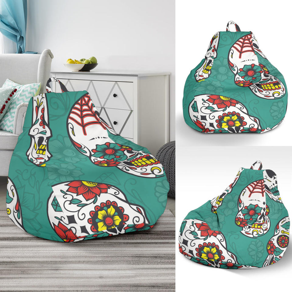 Suger Skull Pattern Green Background Bean Bag Cover