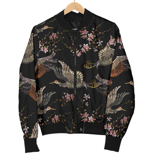 Japanese Crane Pattern Background Men Bomber Jacket