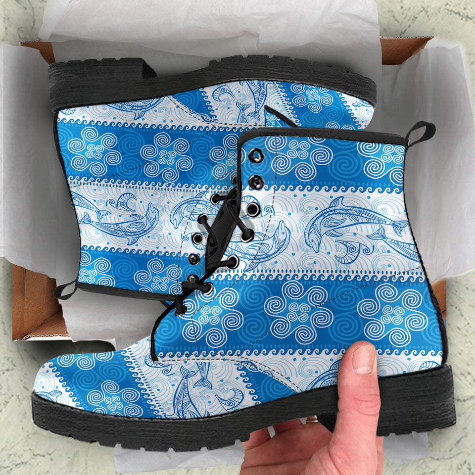 Dolphin Tribal Pattern Leather Boots