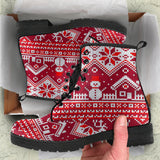 Snowman Sweater Printed Pattern Leather Boots