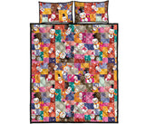 Snowman Colorful Theme Pattern Quilt Bed Set