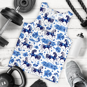 Horse Flower Blue Theme Pattern Men Tank Top