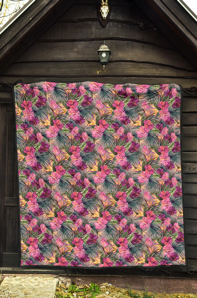 Hibiscus Pattern Print Design 03 Premium Quilt