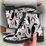 Penguin Pattern Background Leather Boots