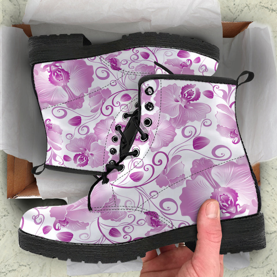 Orchid Pattern Leather Boots