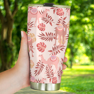 Pink Camel Leaves Pattern Tumbler