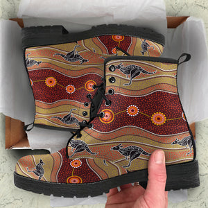 Kangaroo Aboriginal Pattern Leather Boots