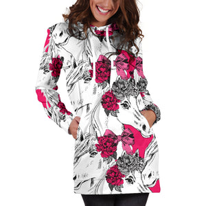 Horse Head Rose Pattern Women Hoodie Dress