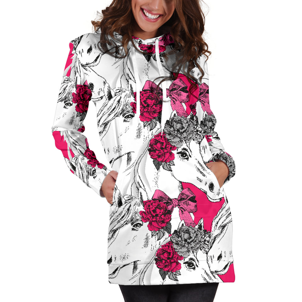 Horse Head Rose Pattern Women Hoodie Dress