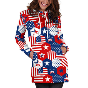 USA Star Hexagon Pattern Women Hoodie Dress