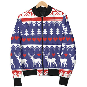 Deer Sweater Printed Pattern Women Bomber Jacket