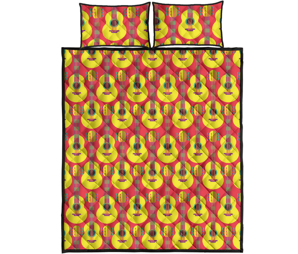 Classic Guitar Theme Pattern Quilt Bed Set