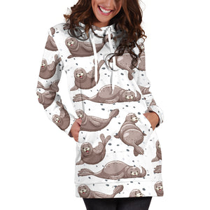 Sea Lion Pattern Background Women Hoodie Dress