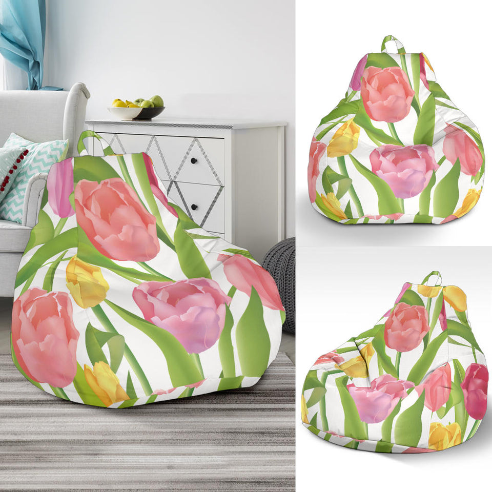 Pink Red Yellow Tulip Pattern Bean Bag Cover