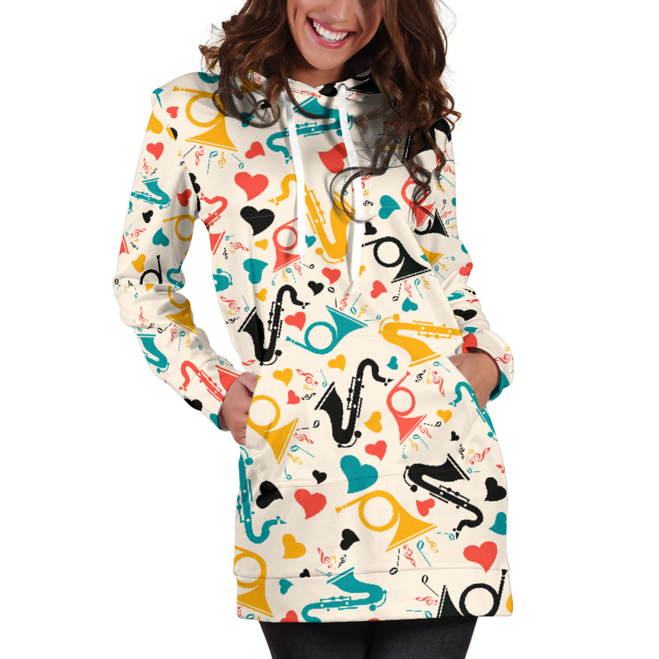 Saxophone Pattern Background Women Hoodie Dress