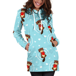 Otter Heart Pattern Women Hoodie Dress