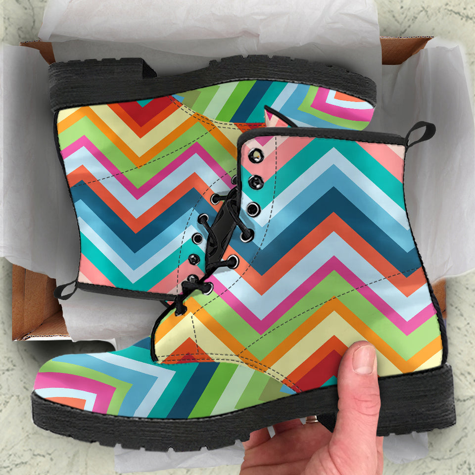 Rainbow Zigzag Chavron Pattern Leather Boots