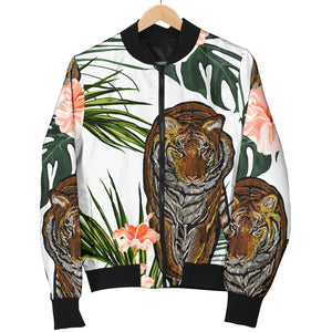 Bengal Tiger Hibicus Pattern Men Bomber Jacket