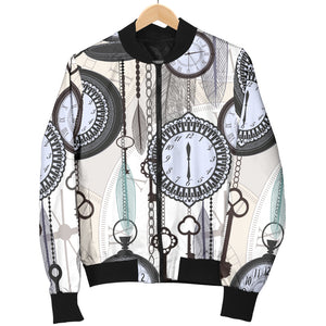 Vintage Clock Pattern Men Bomber Jacket