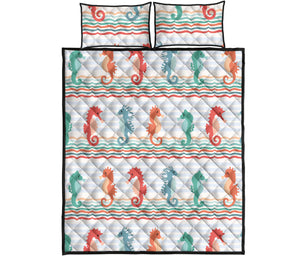 Seahorse Pattern Theme Quilt Bed Set