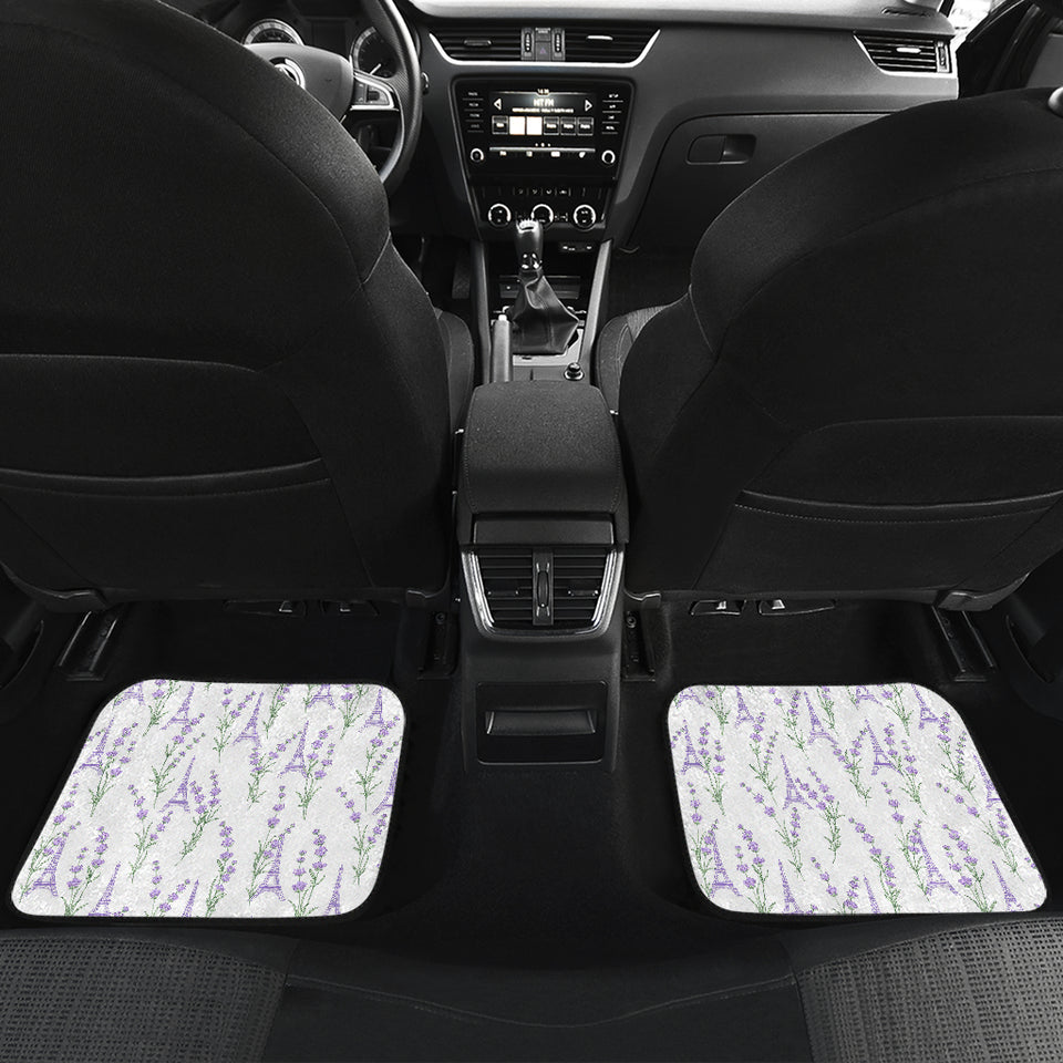 Eiffel Tower Lavender Pattern Print Design 01 Front and Back Car Mats