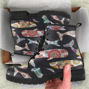 Whale Flower Tribal Pattern Leather Boots