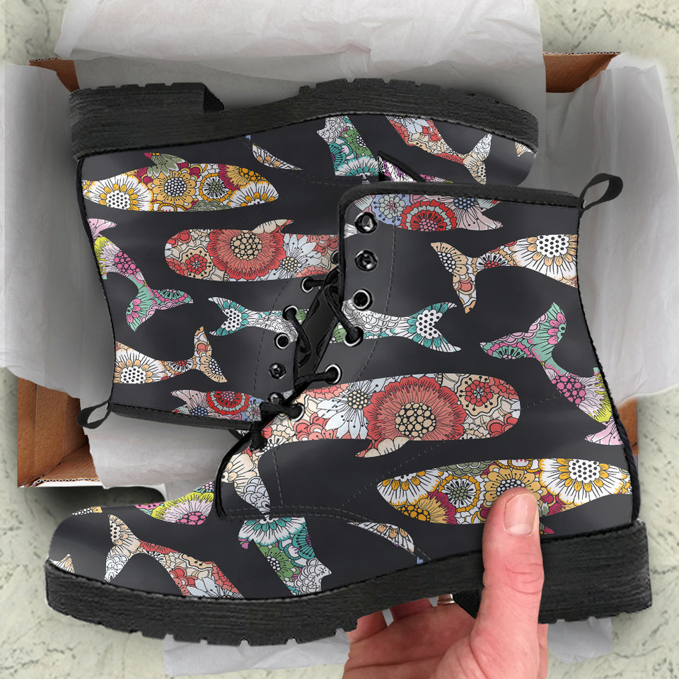 Whale Flower Tribal Pattern Leather Boots