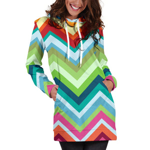 Rainbow Zigzag Chavron Pattern Women Hoodie Dress