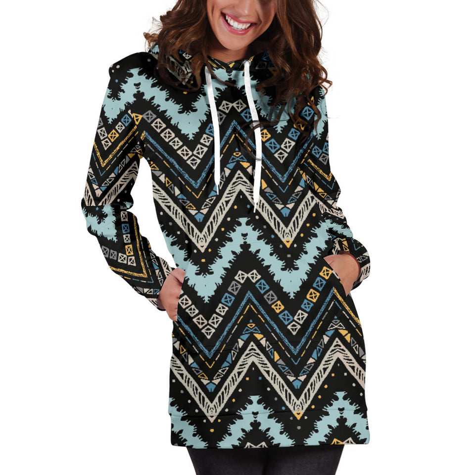 Zigzag Chevron African Afro Dashiki Adinkra Kente Women Hoodie Dress