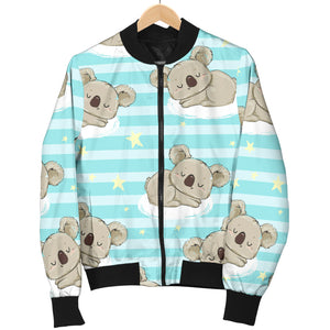 Sleep Koala Pattern Women Bomber Jacket