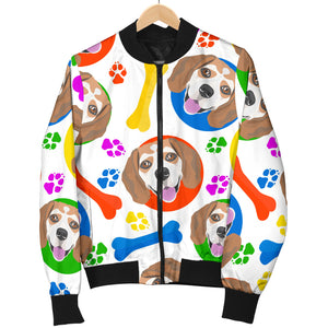 Colorful Beagle Bone Pattern Women Bomber Jacket