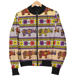 Rhino African Afro Dashiki Adinkra Kente Pattern Men Bomber Jacket