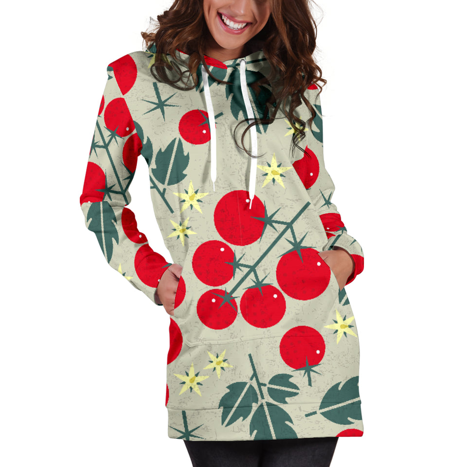 Hand Drawn Tomato Pattern Women Hoodie Dress