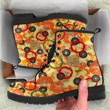 Pizza Texture Pattern Leather Boots