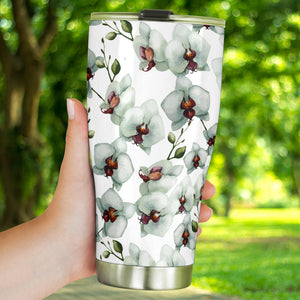 White Orchid Pattern Tumbler