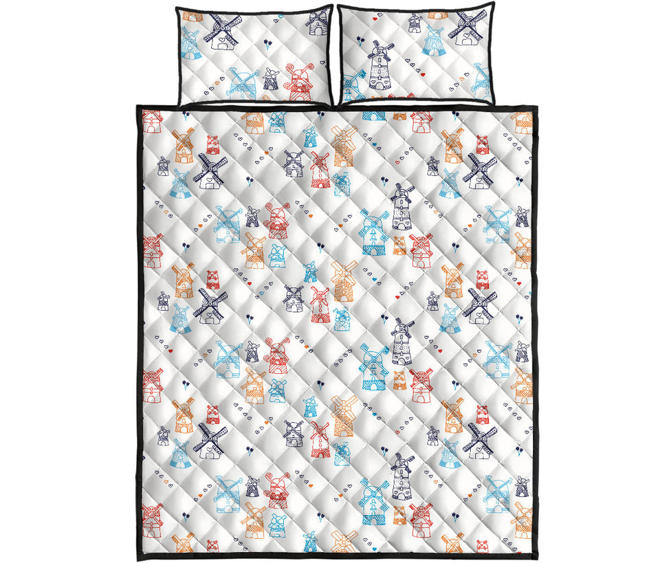 Hand Drawn Windmill Pattern Quilt Bed Set