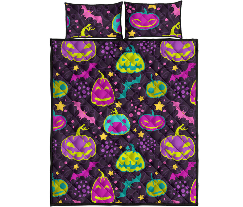 Halloween Pumpkin Bat Pattern Quilt Bed Set