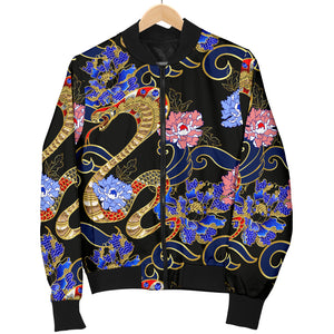 Snake Flower Pattern Men Bomber Jacket