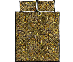 Saxophone Gold Pattern Quilt Bed Set