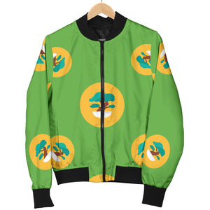 Bonsai Pattern Green Background Women Bomber Jacket