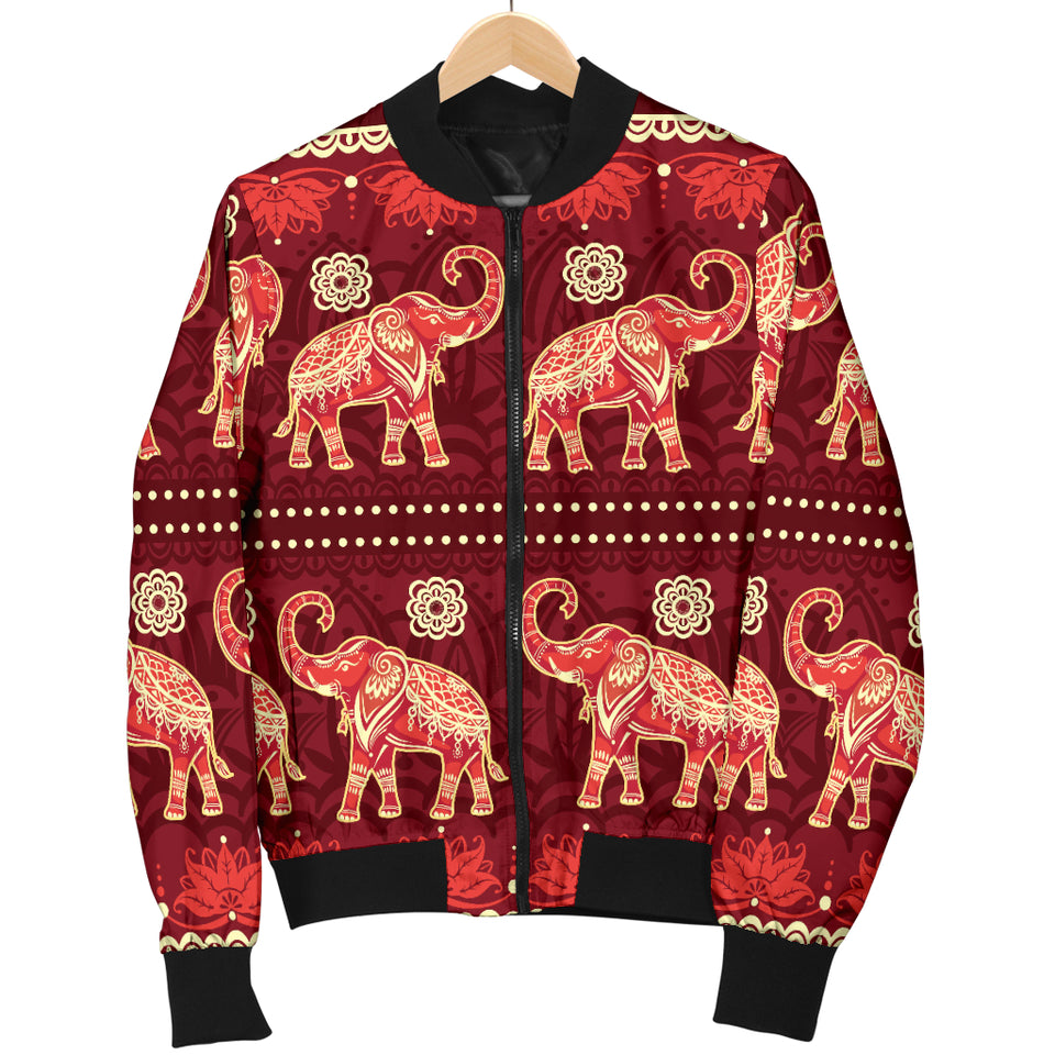 Elephant Red Pattern Ethnic Motifs Women Bomber Jacket