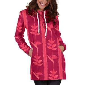 Heliconia Pink Pattern Women Hoodie Dress