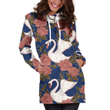 Swan Rose Pattern Women Hoodie Dress