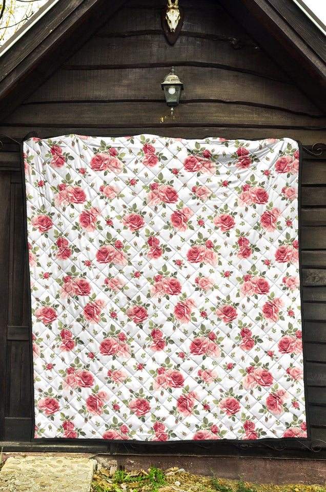 Rose Pattern Print Design 02 Premium Quilt